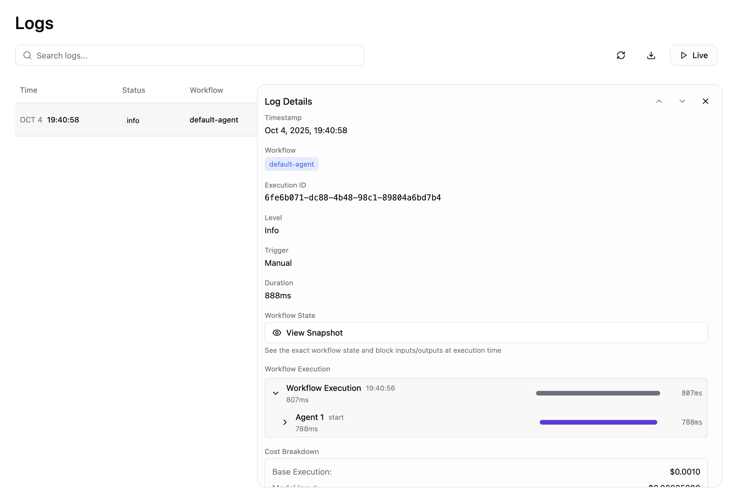 OutboundConsole execution logs and monitoring dashboard